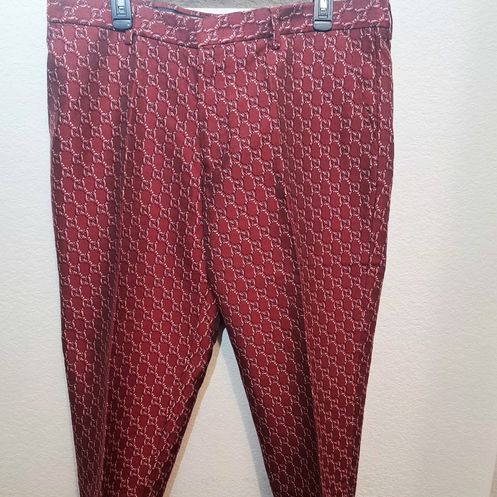 Gucci GG Red/Maroon Monogram Slim Fit Pants 38 / 30